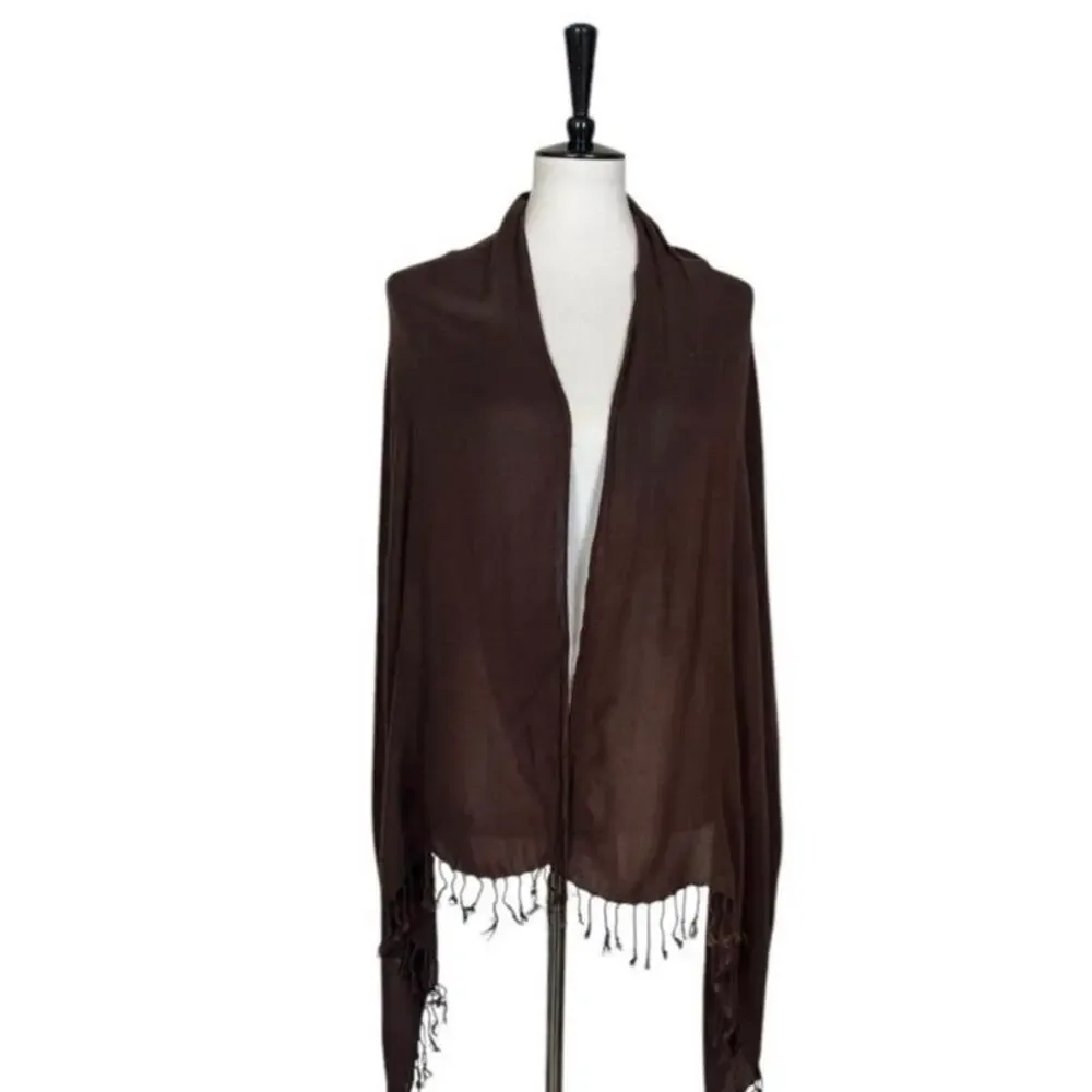 Women’s Bundle 3 Oblong Scarfs Solid Neutral Color Fringe Tan Orange Brown Tan